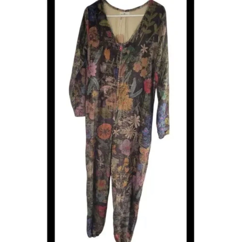 Natural Life Fleece Sherpa One Piece Pajama Jumpsuit Wildflower Floral Small - Picture 3 of 4